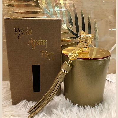 Ποτήρι Χρυσό με κερί 200γρ με άρωμα μελομακάρονο & καπάκι